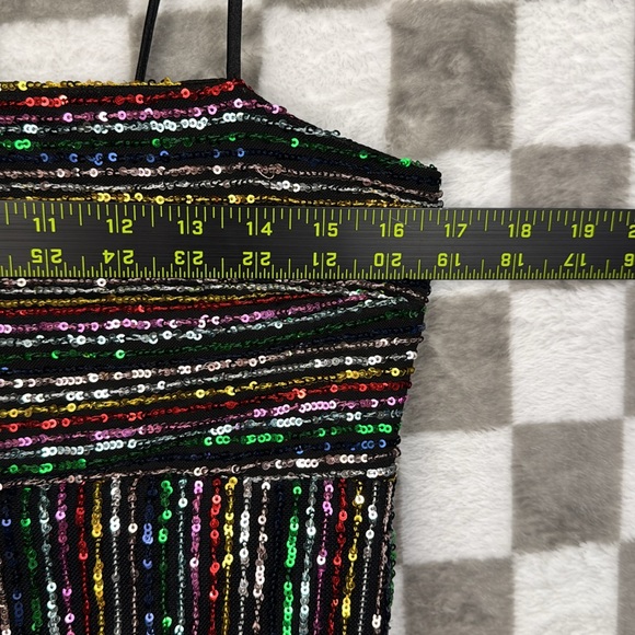 Rainbow sequin dress formal cocktail dress Three pink hearts m adjustable strap - Picture 9 of 13
